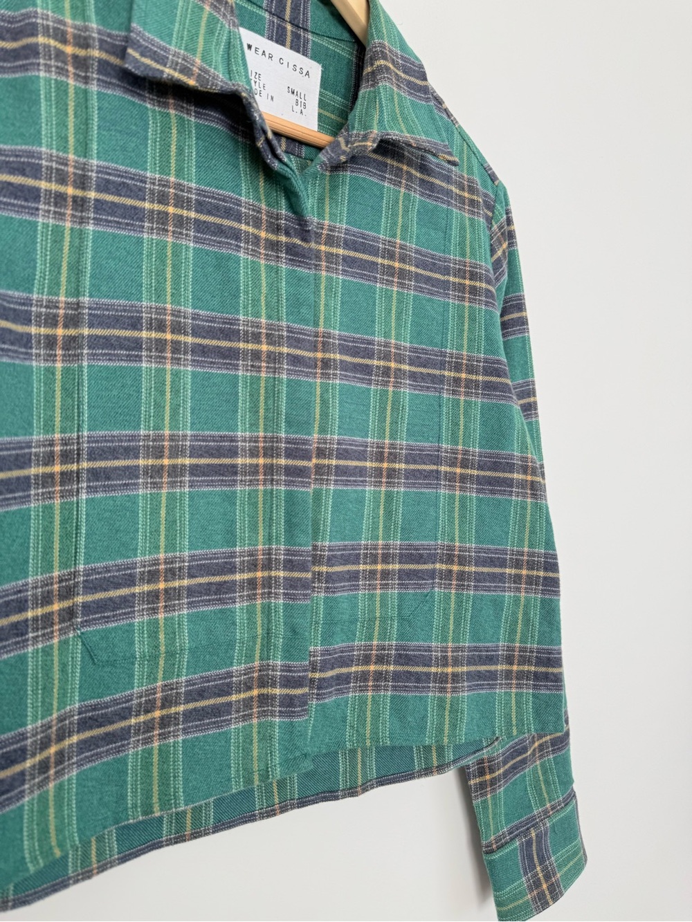 Cissa The Bib Shirt Japanese Flannel Green Plaid - Picture 6 of 10